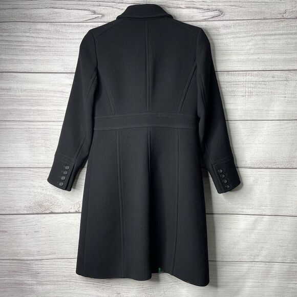 J. Crew Wool Blend Black 5 Button Coat women's size 2 PETITE FLAW - Picture 8 of 9